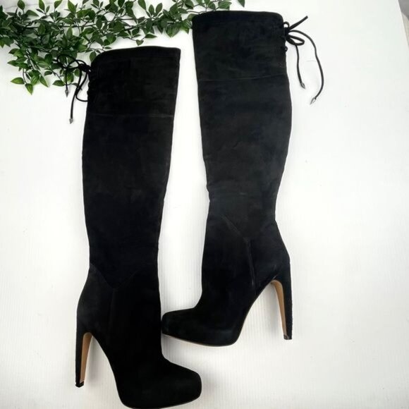 SAM EDELMAN Kayla Over the Knee heeled Suede Black Boot 8 - Picture 2 of 10